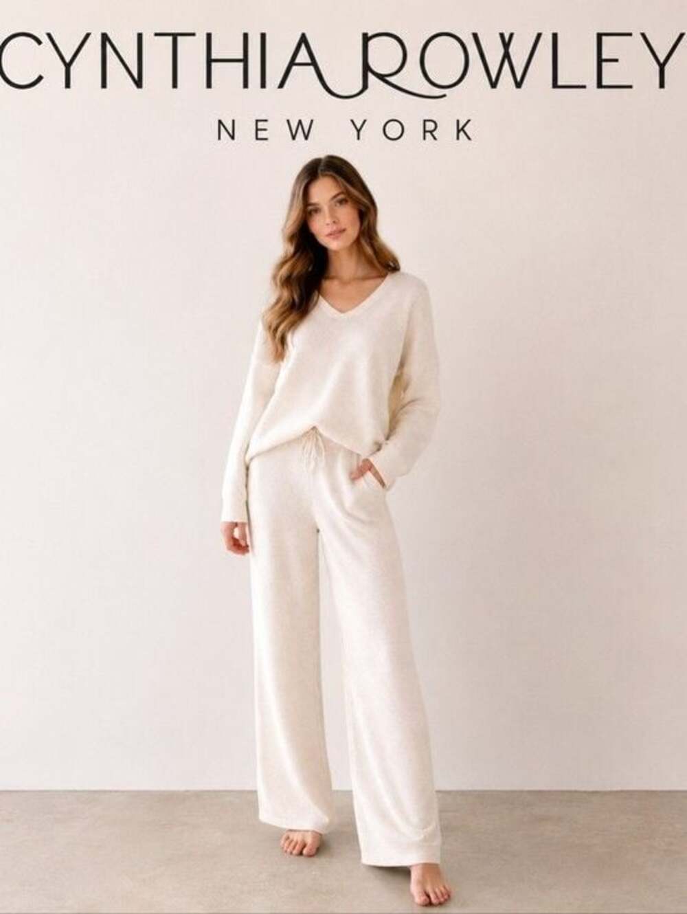 NWT Cynthia Rowley Sweater Lounge Cream Hoodie Soft Cozy Wide Leg Set XL